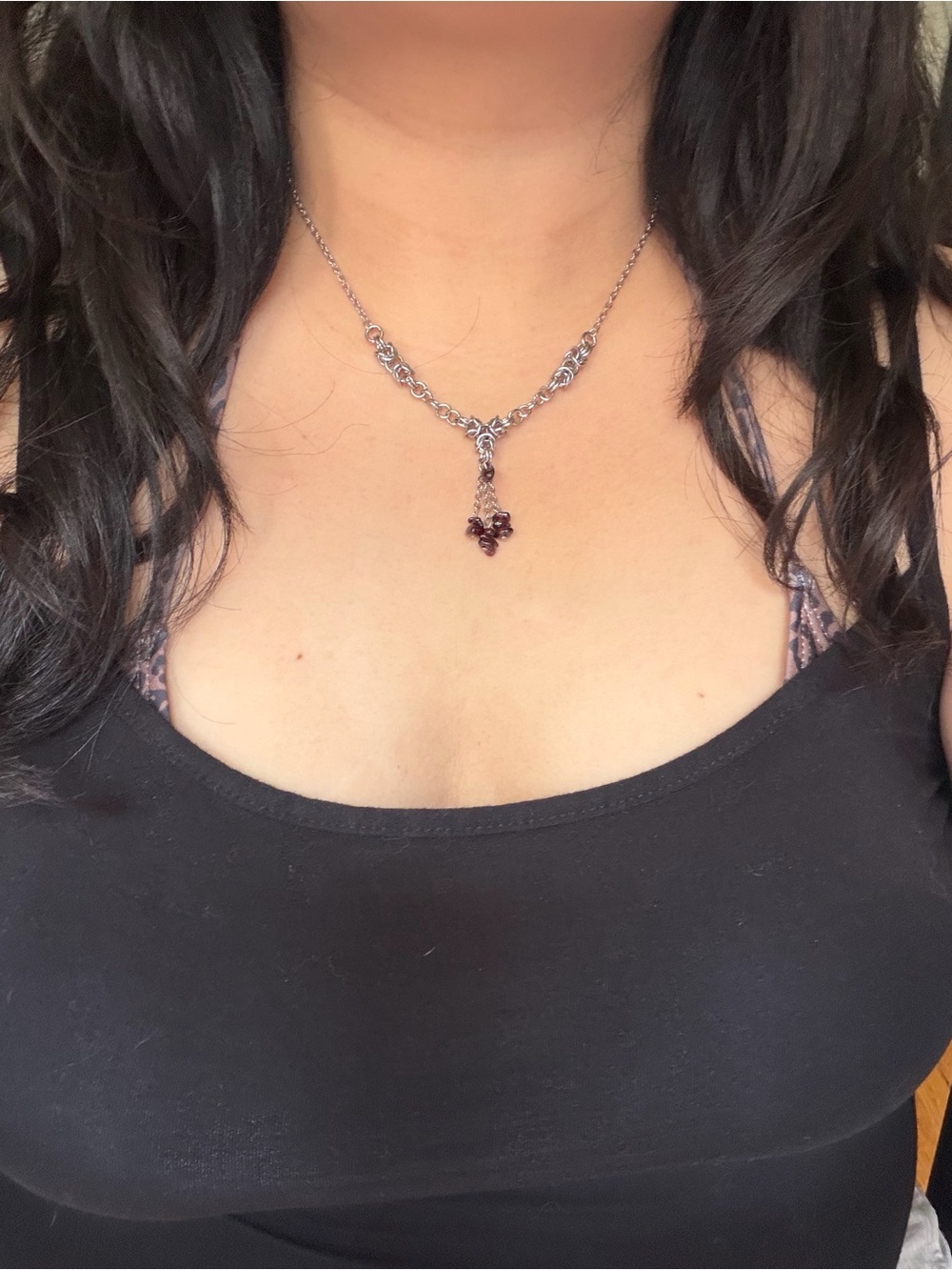 Red Garnet Drop Stone Chainmaille Necklace Gothic - Deep Red